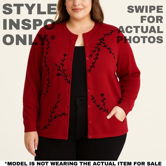 NWT Alfred Dunner 2X Red Wool Blend Cardigan with Black Accents [0068] - Picture 2 of 4